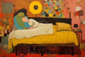 Cuplu in pat colorat