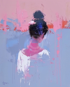 Silueta feminina in roz si albastru