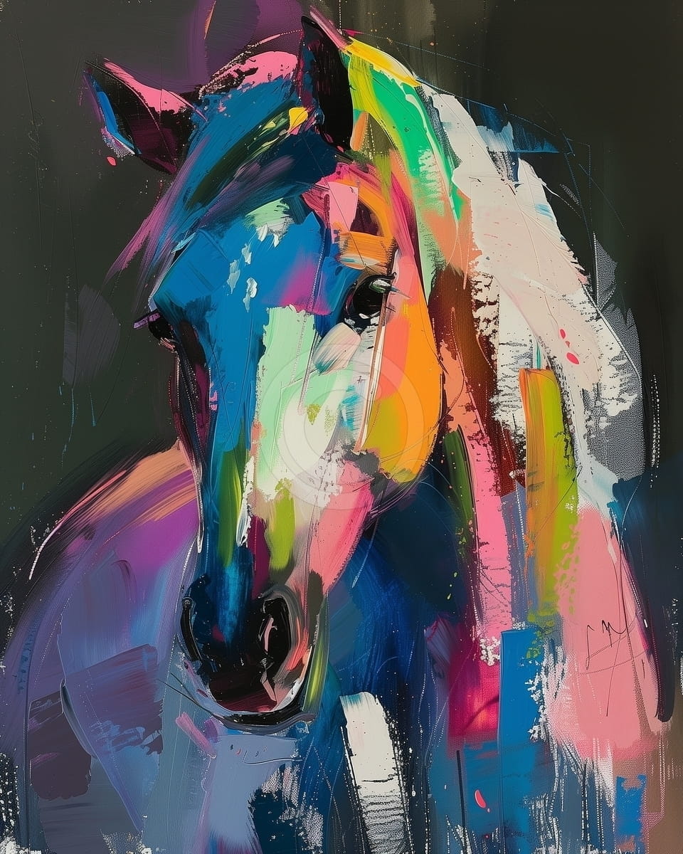 Tablou Cal multicolor pe fundal inchis