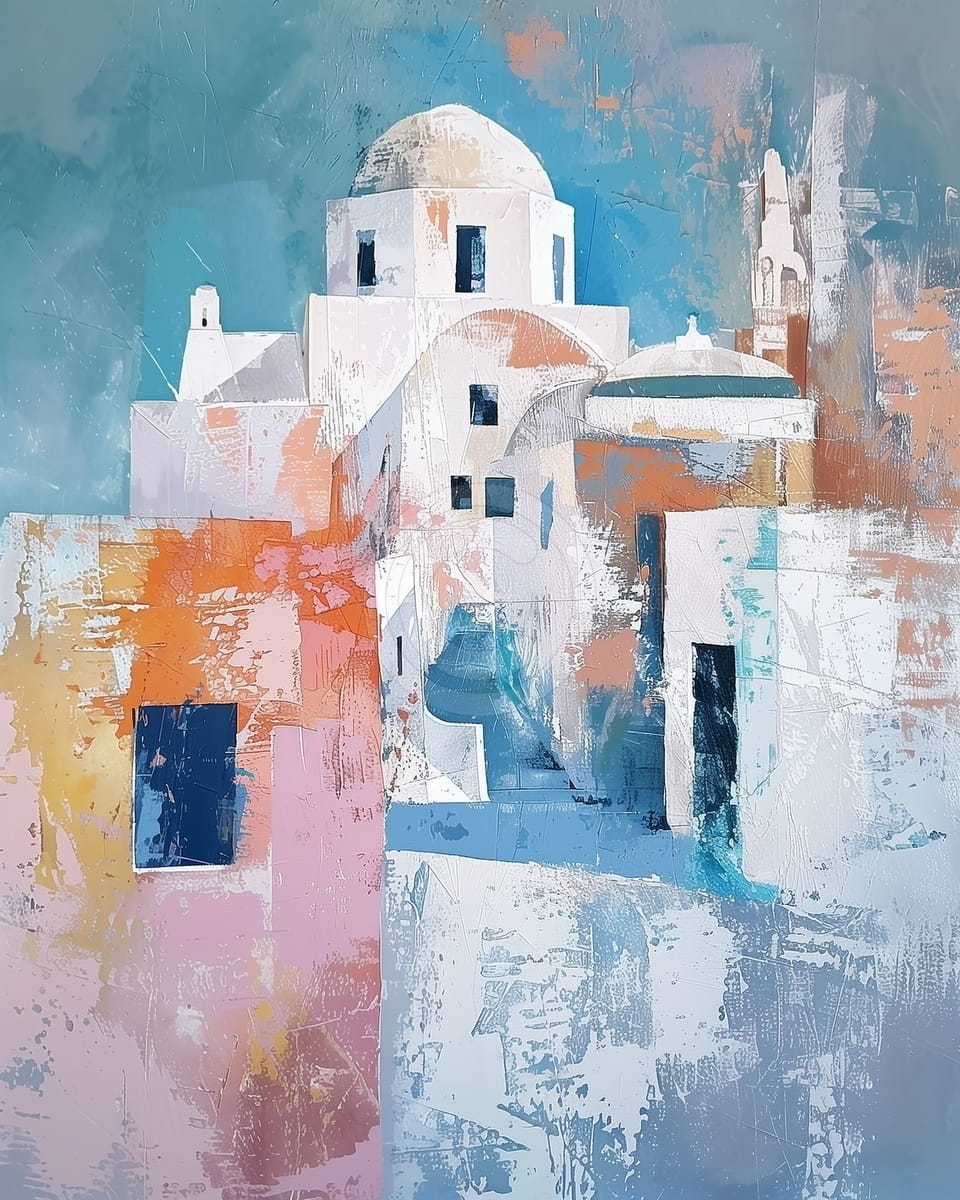 Tablou Case albe in stil grecesc