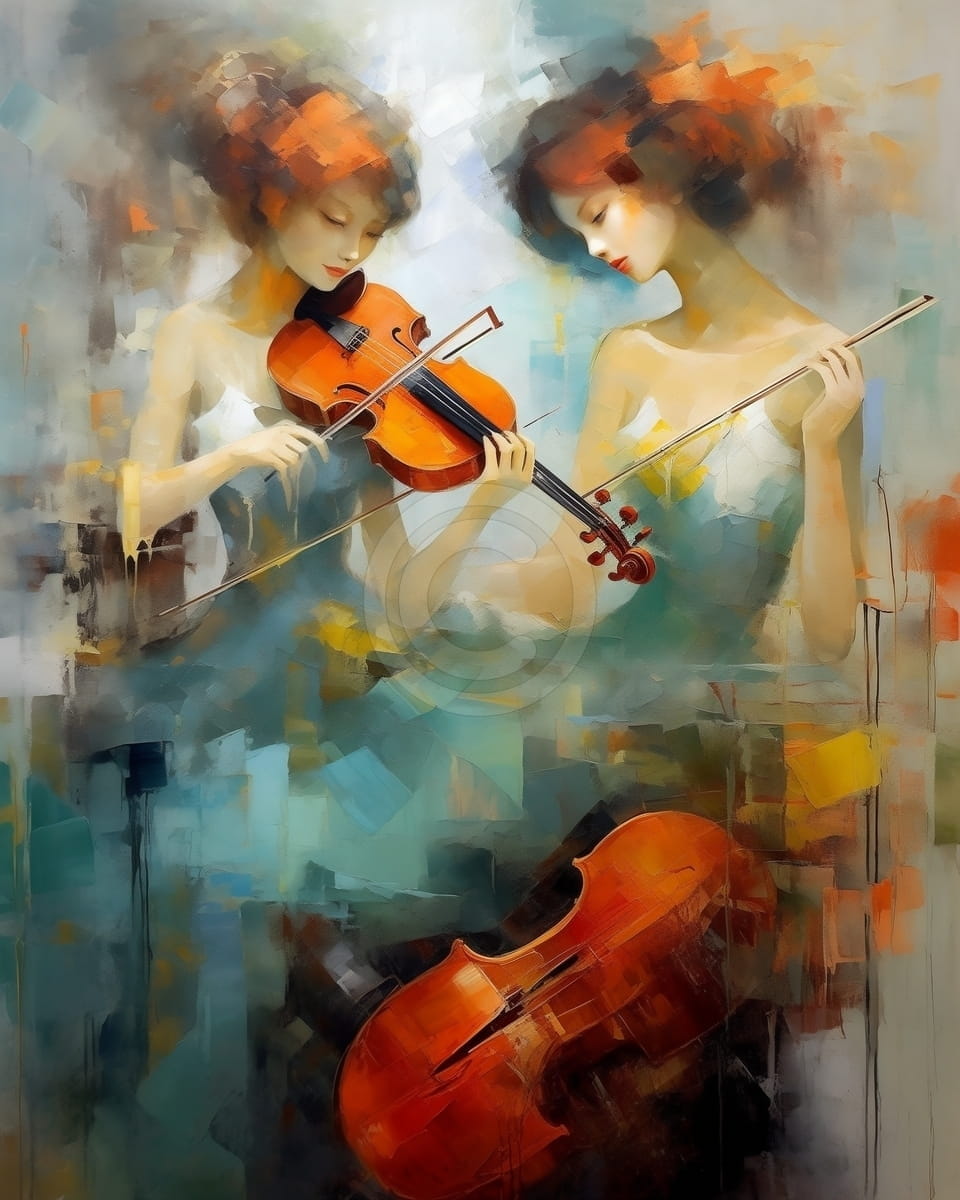 Tablou Fete cu vioara si violoncel