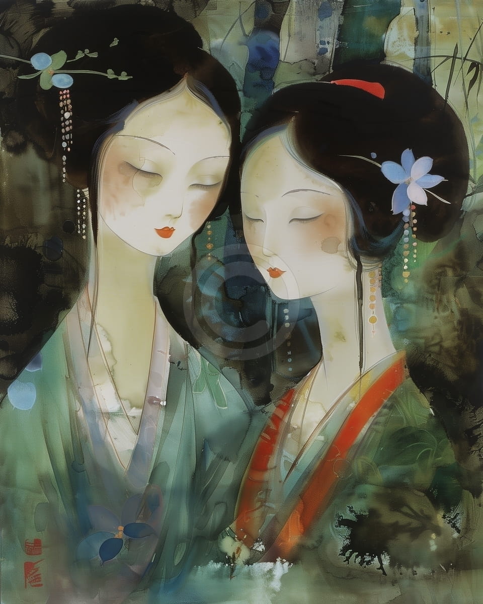 Tablou Doua femei asiatice in kimono