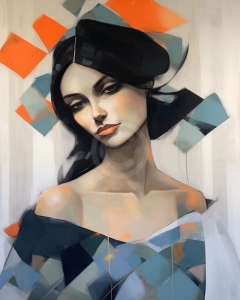 Portret modern de femeie cu fond geometric