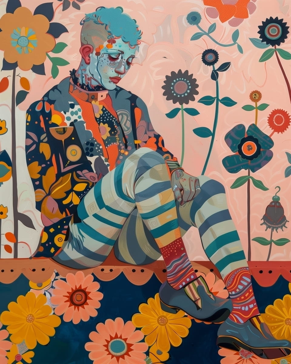 Tablou Personaj colorat in decor floral