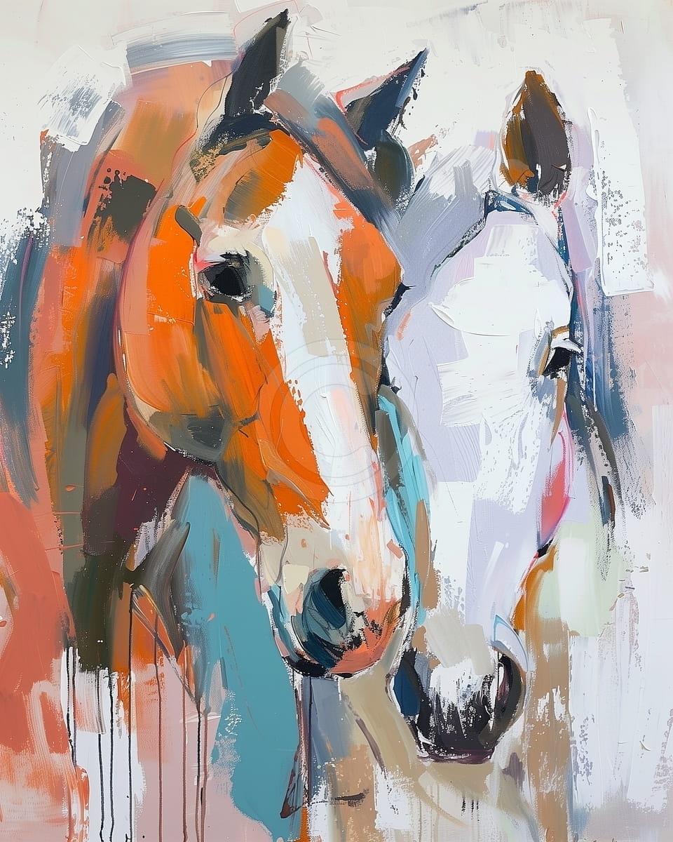 Tablou Portret abstract cu doi cai