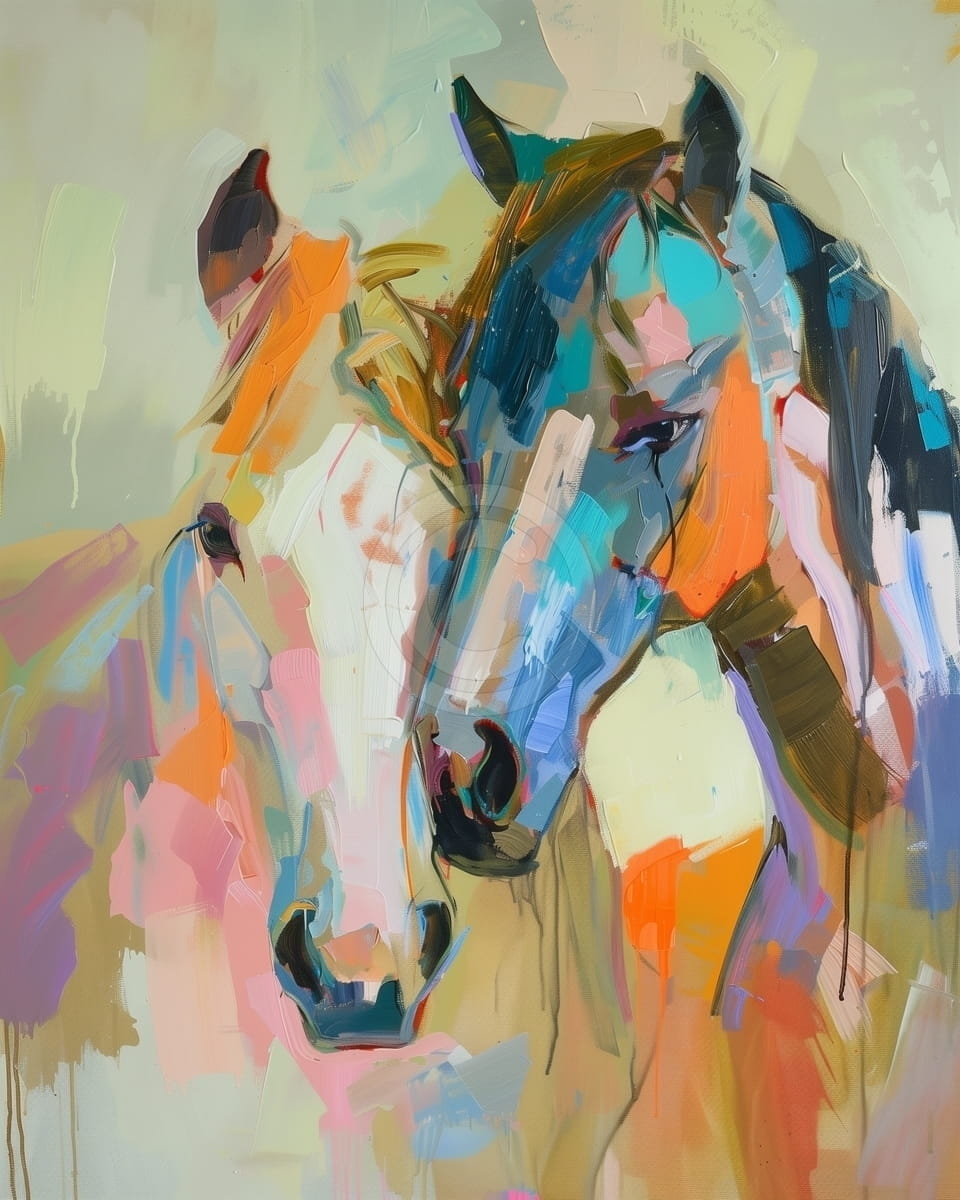 Tablou Doi cai in culori pastel moderne