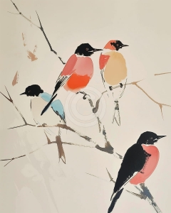 Patru pasari pe ramuri minimaliste