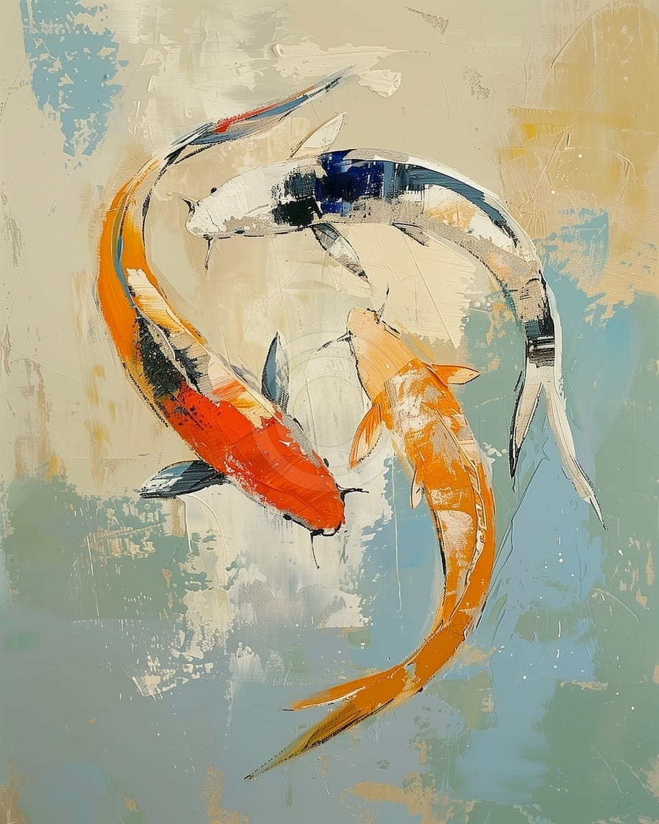 Tablou Trei pesti koi in stil abstract