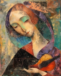 Femeie cu chitara mica