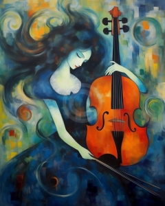 Violoncelista in albastru