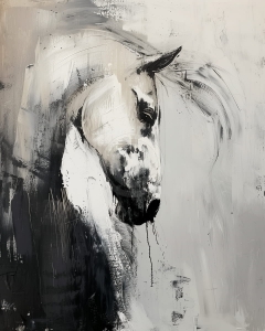 Cal alb in tonuri alb-negru