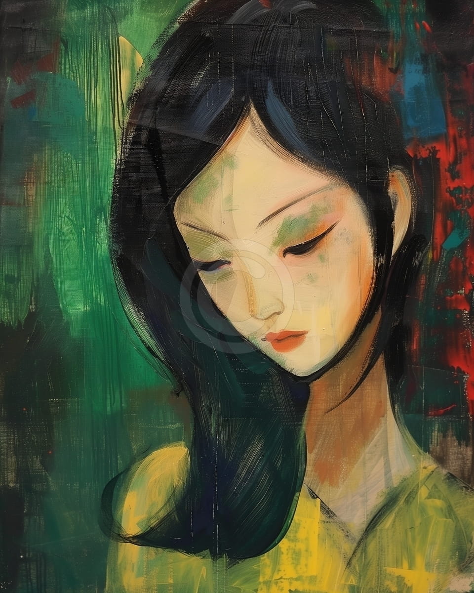 Tablou Portret femeie asiatica cu privirea in jos