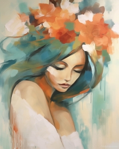 Femeie cu flori in par