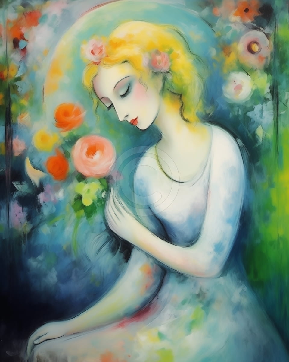 Tablou Femeie blonda cu flori