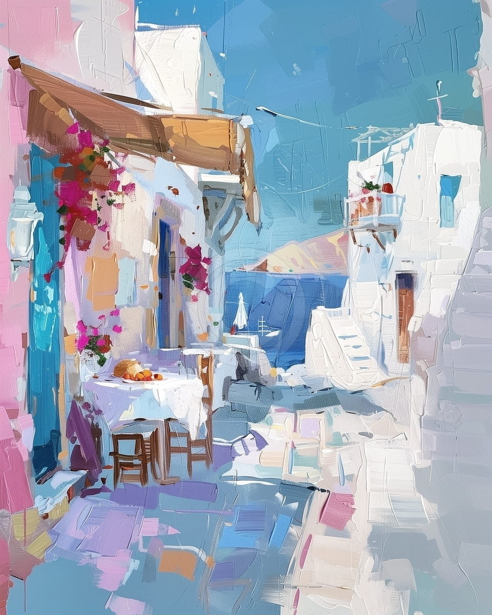 Tablou Straduta din Santorini cu vedere la mare