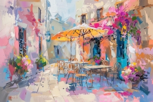 Terasa colorata intr-o straduta mediteraneana