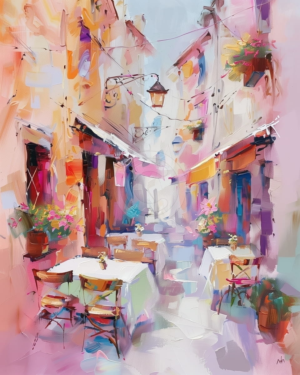 Tablou Terasa pe straduta colorata in stil mediteranean