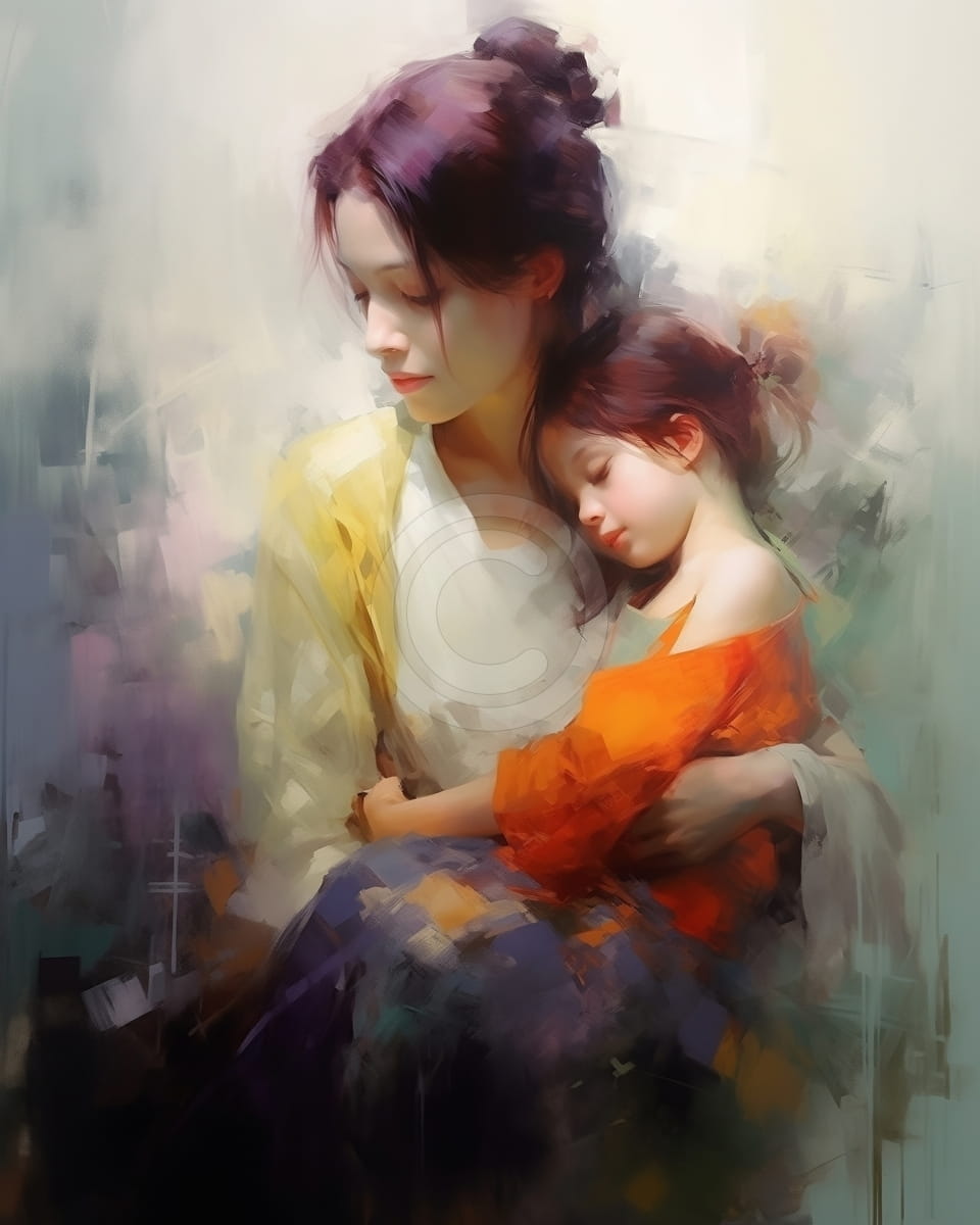 Tablou Mama cu copilul adormit in brate