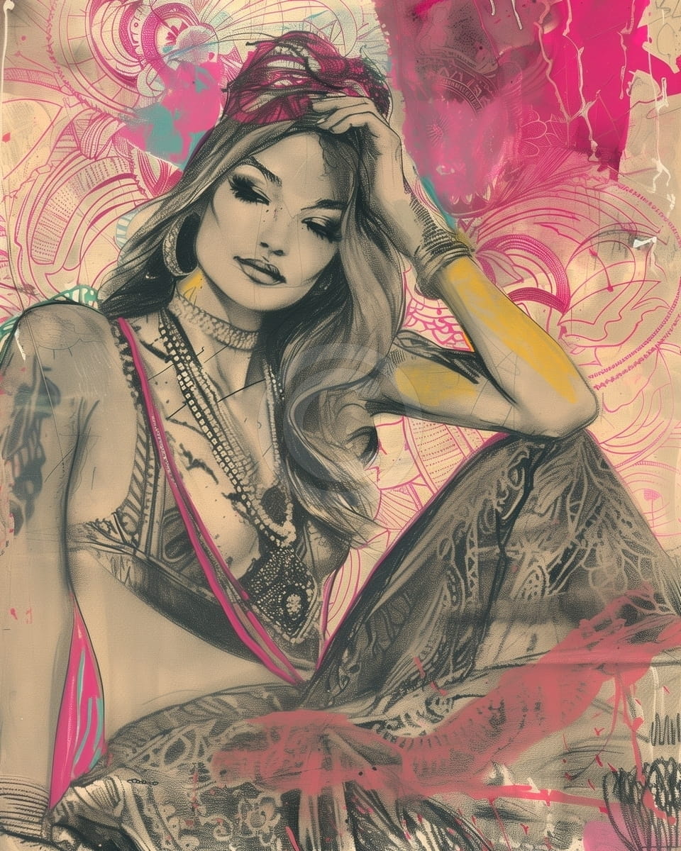 Tablou Femeie moderna cu esarfa si bijuterii