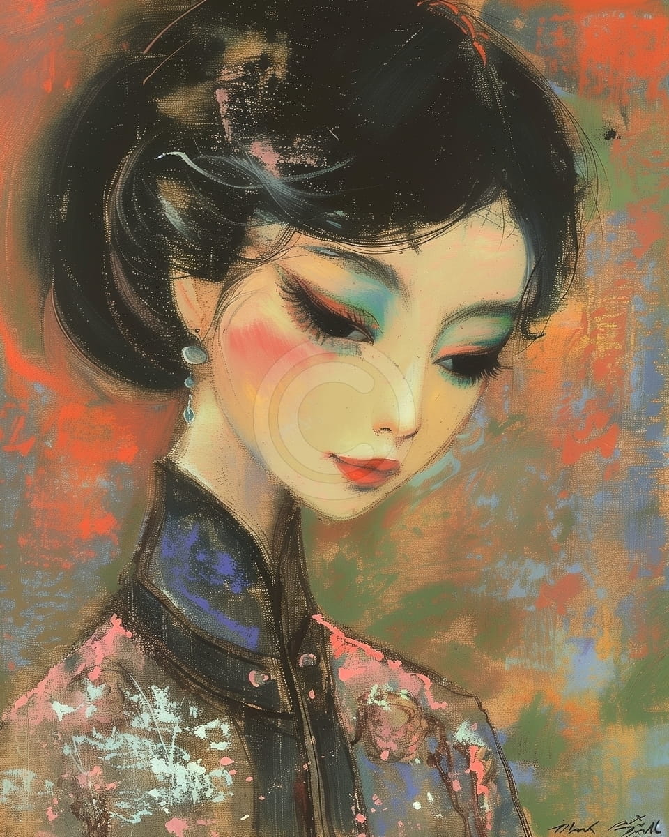 Tablou Femeie asiatica in rochie traditionala