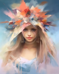 Portret femeie cu coroana colorata