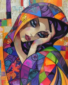 Femeie in haine colorate abstracte