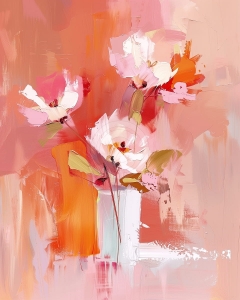 Flori in vaza pe fundal roz