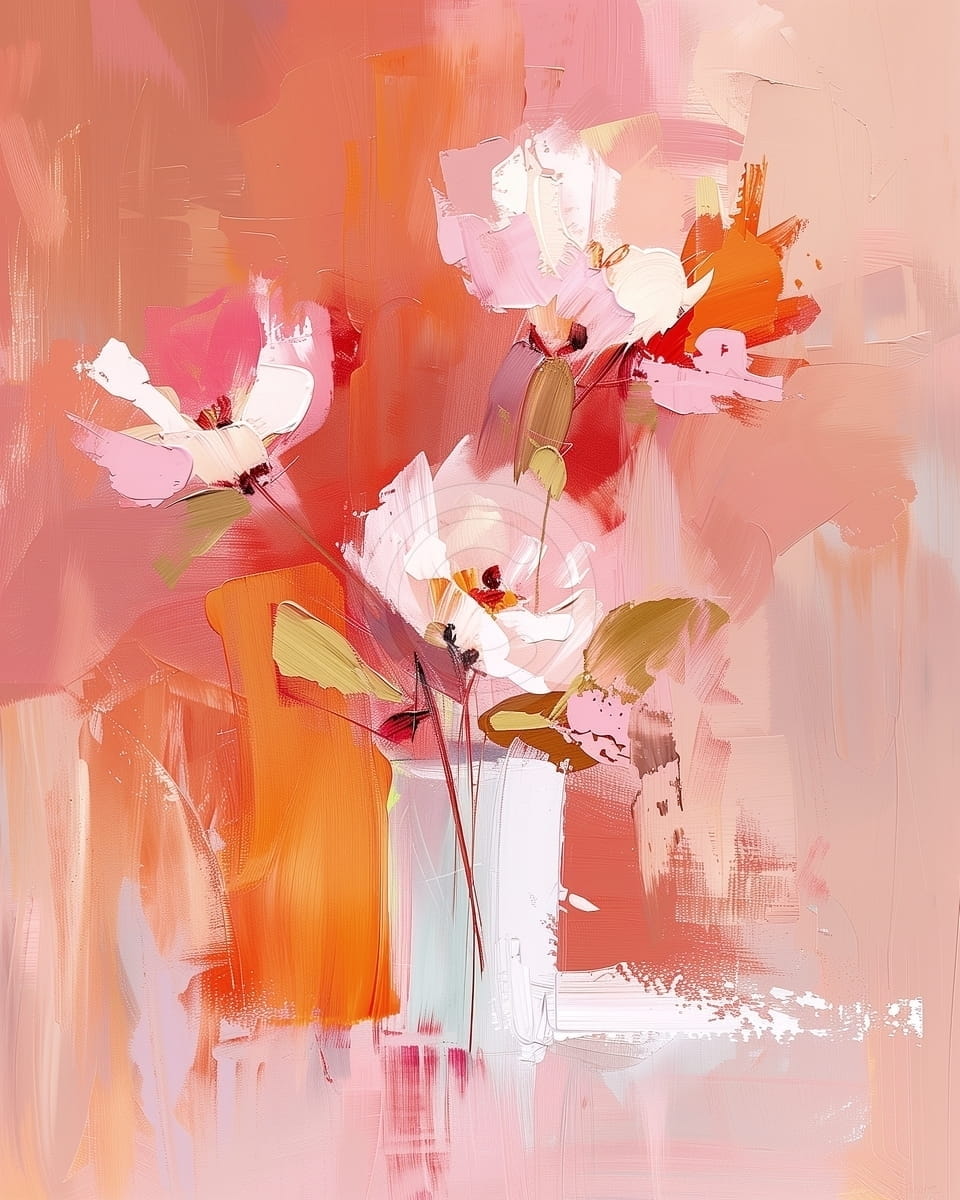 Tablou Flori in vaza pe fundal roz