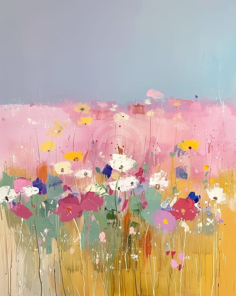 Tablou Camp cu flori in culori pastel