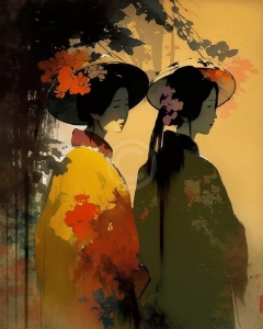 Femei asiatice in kimono traditional