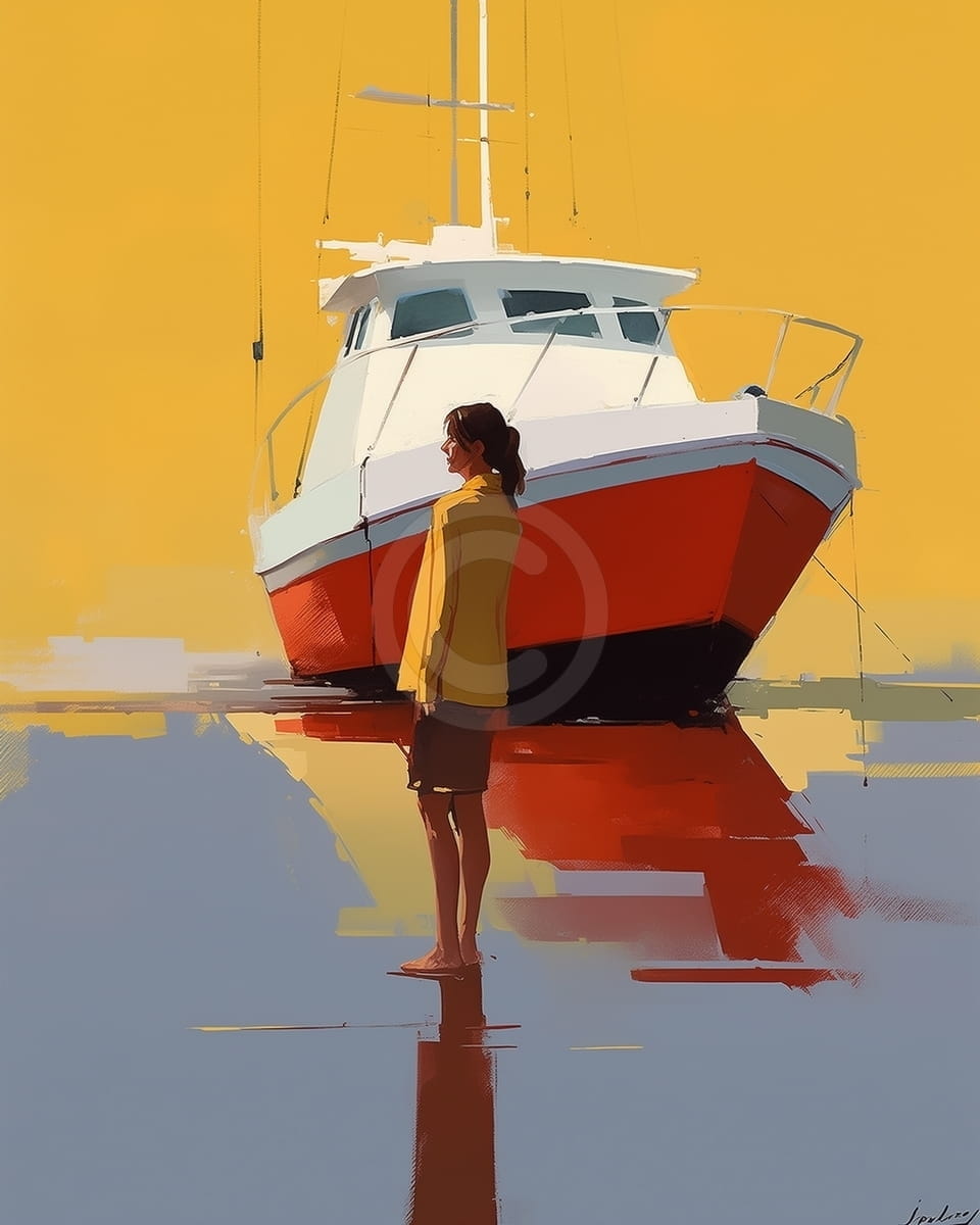 Tablou Barca in port la apus