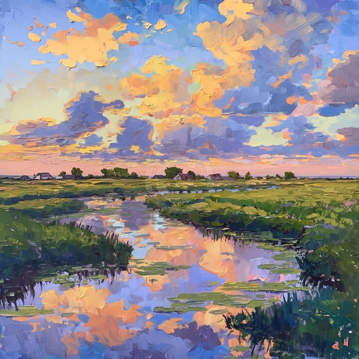 Tablou Apus peste campul cu apa