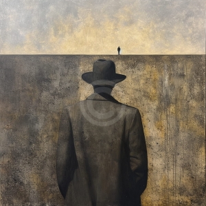 Barbat cu palarie privind spre orizont