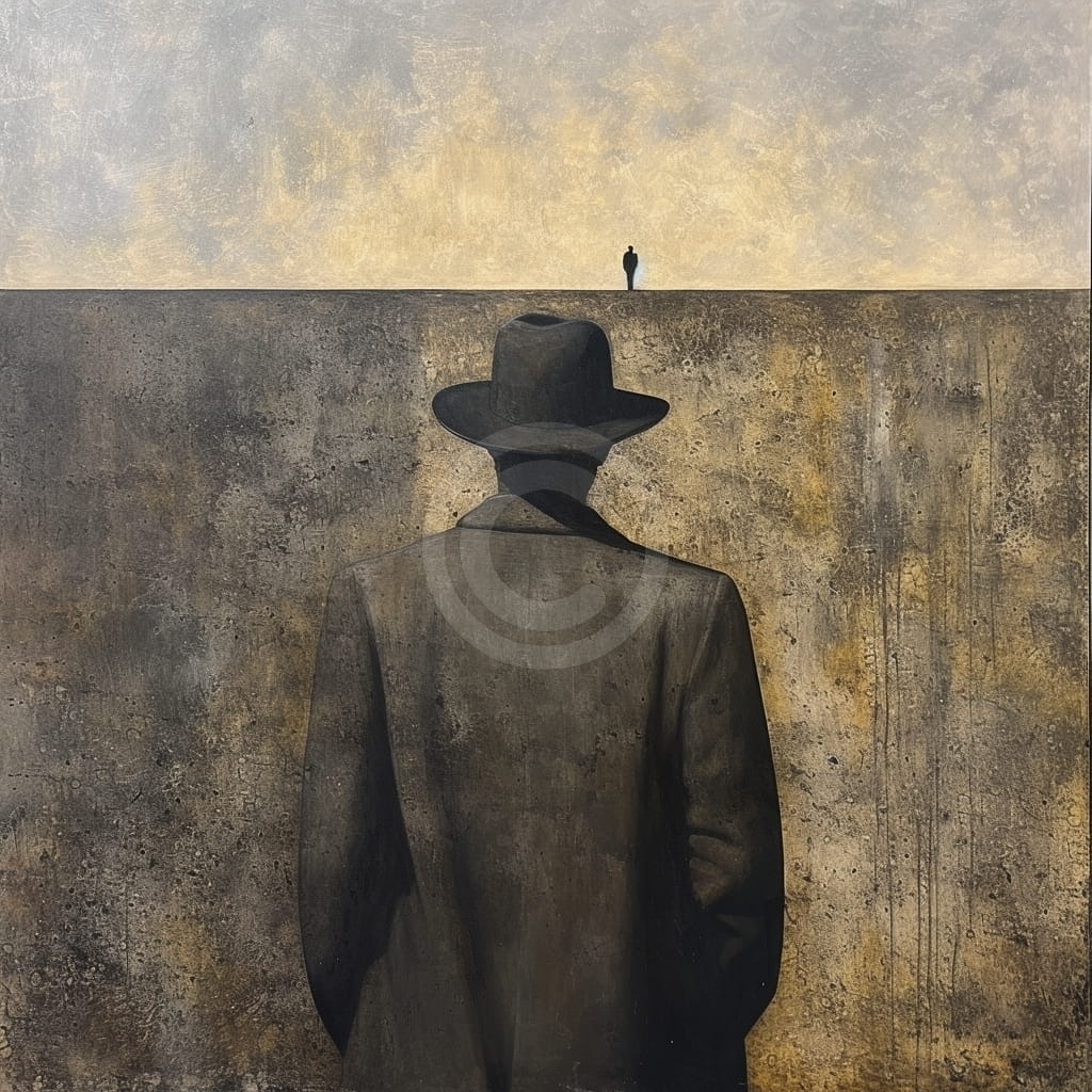 Tablou Barbat cu palarie privind spre orizont