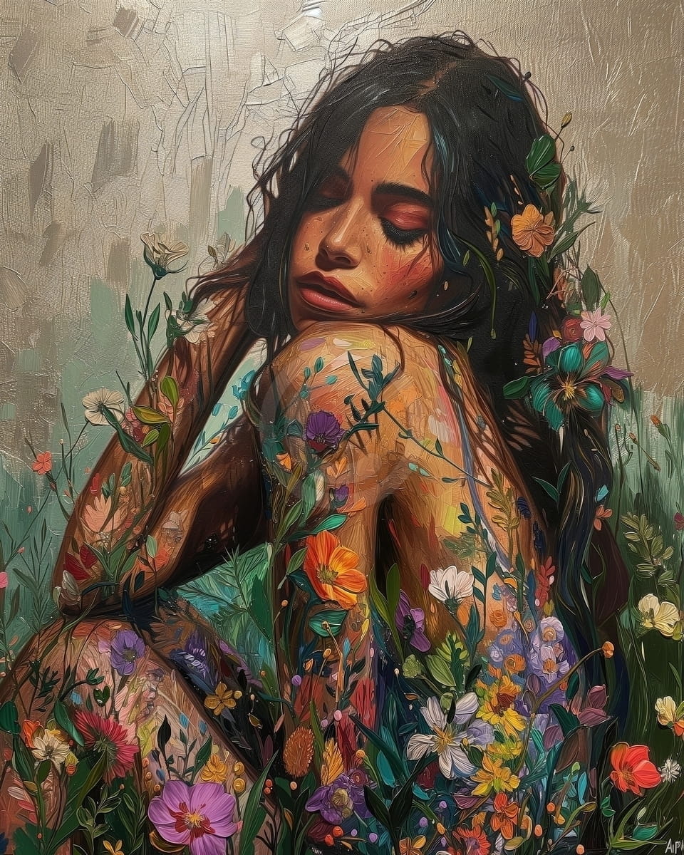 Tablou Femeie in mijlocul florilor