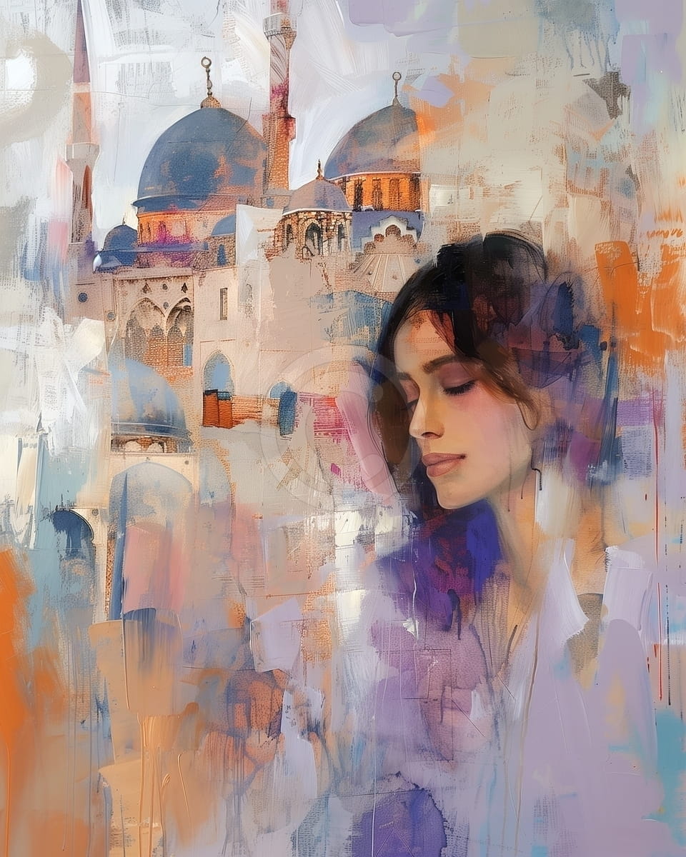 Tablou Femeie si moschee orientala