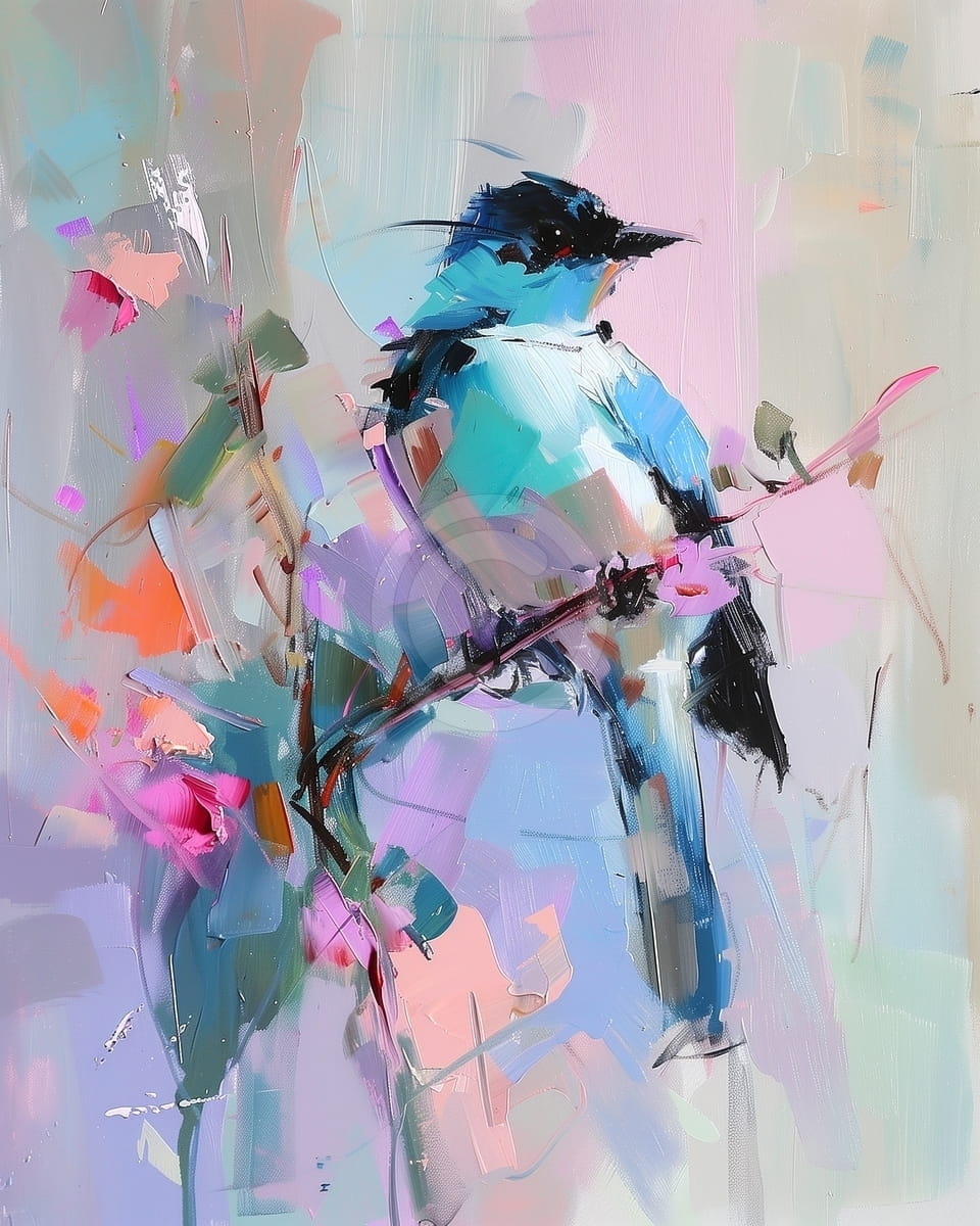 Tablou Pasare pe ram pastelat