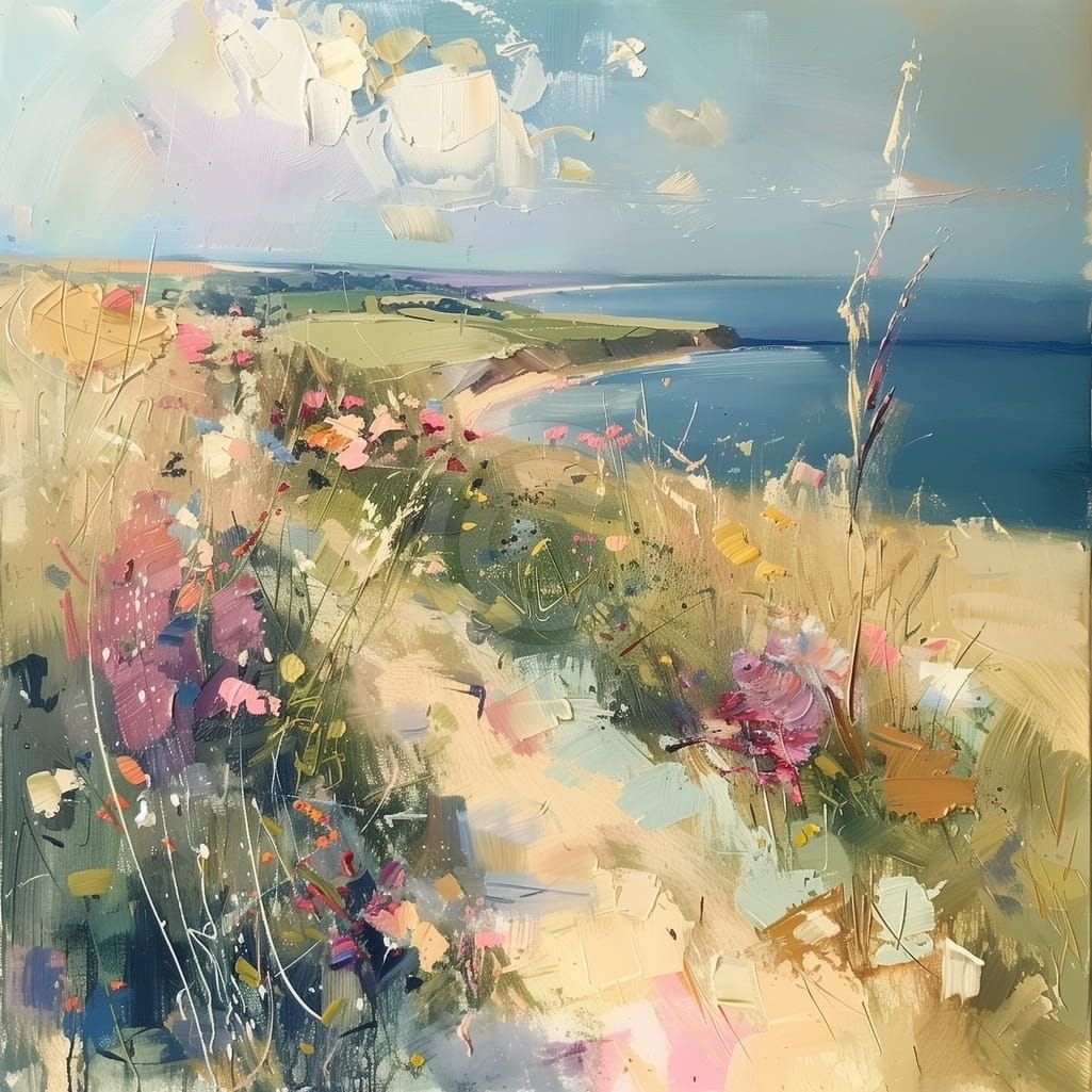 Tablou Peisaj marin cu flori salbatice