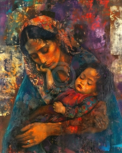 Mama si copilul adormit