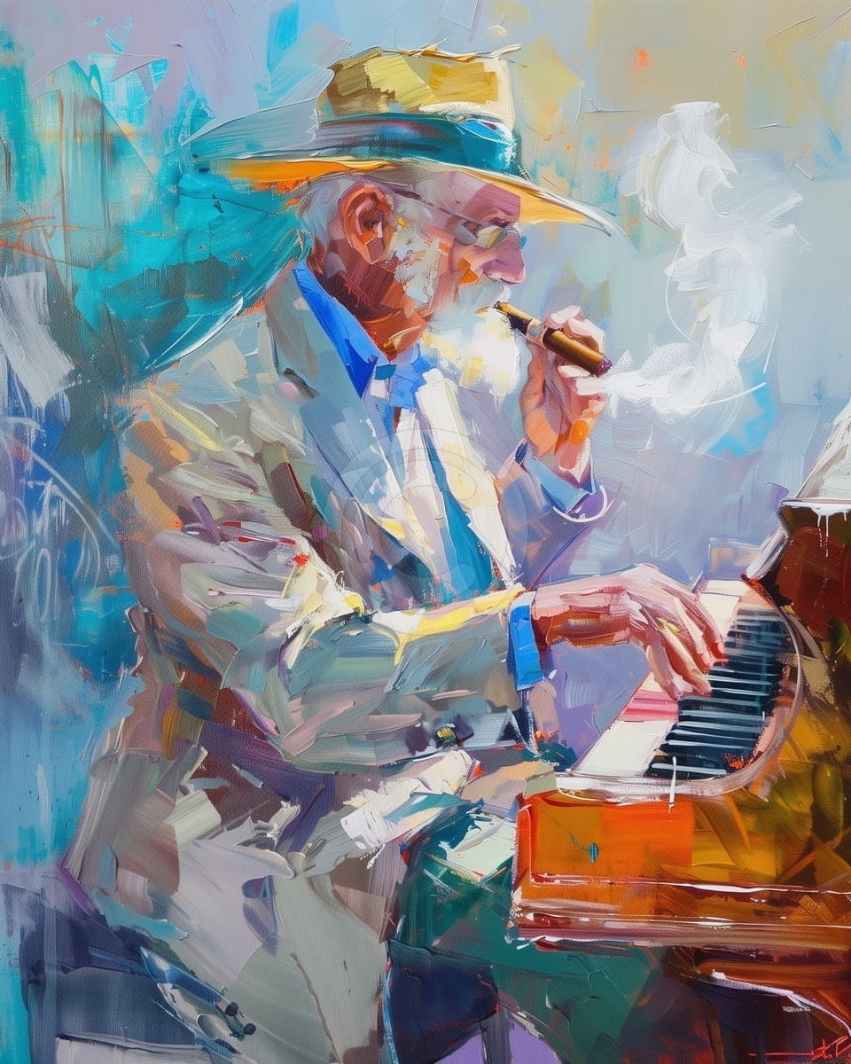 Tablou Pianist cu trabuc