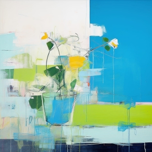 Flori galbene in vaza albastra