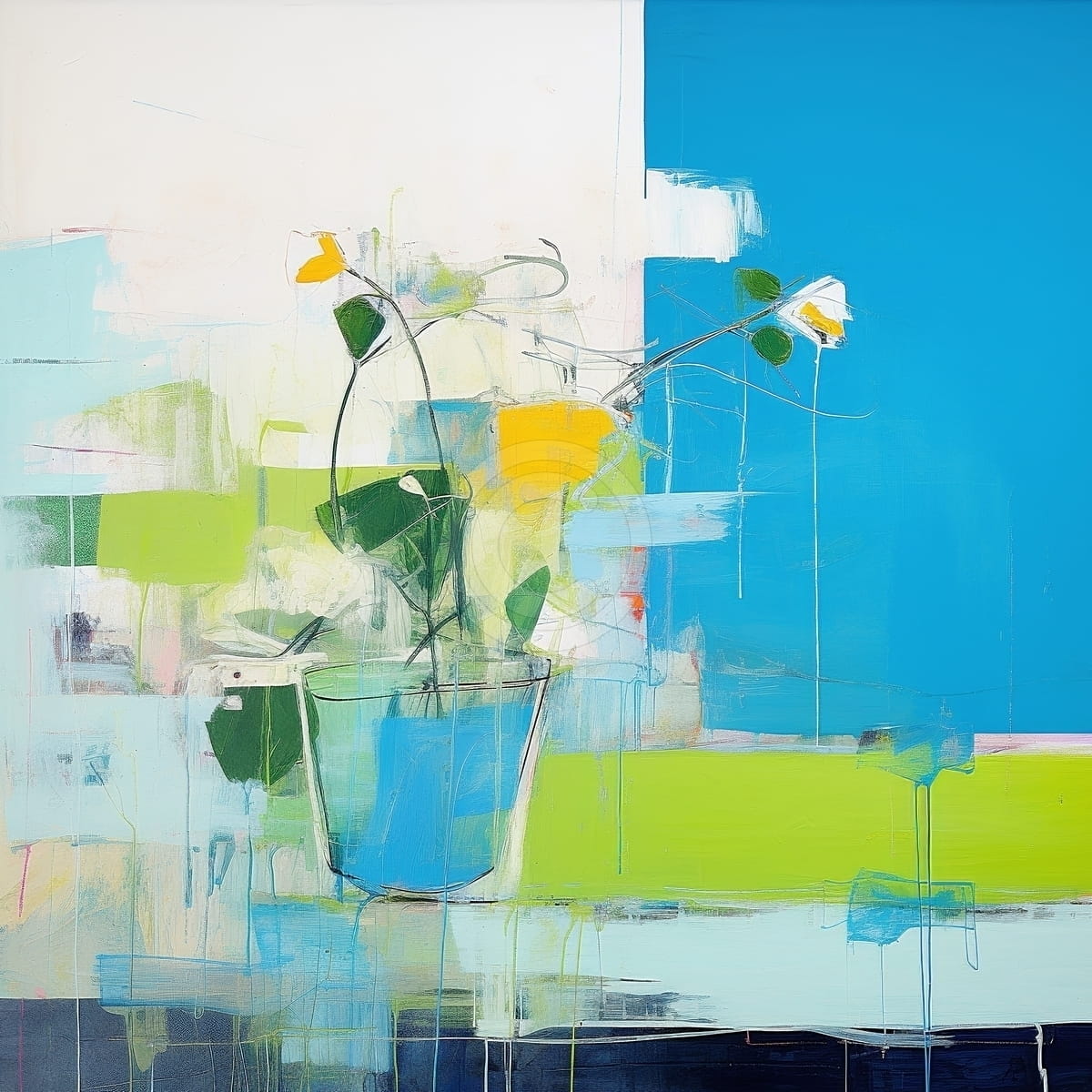 Tablou Flori galbene in vaza albastra