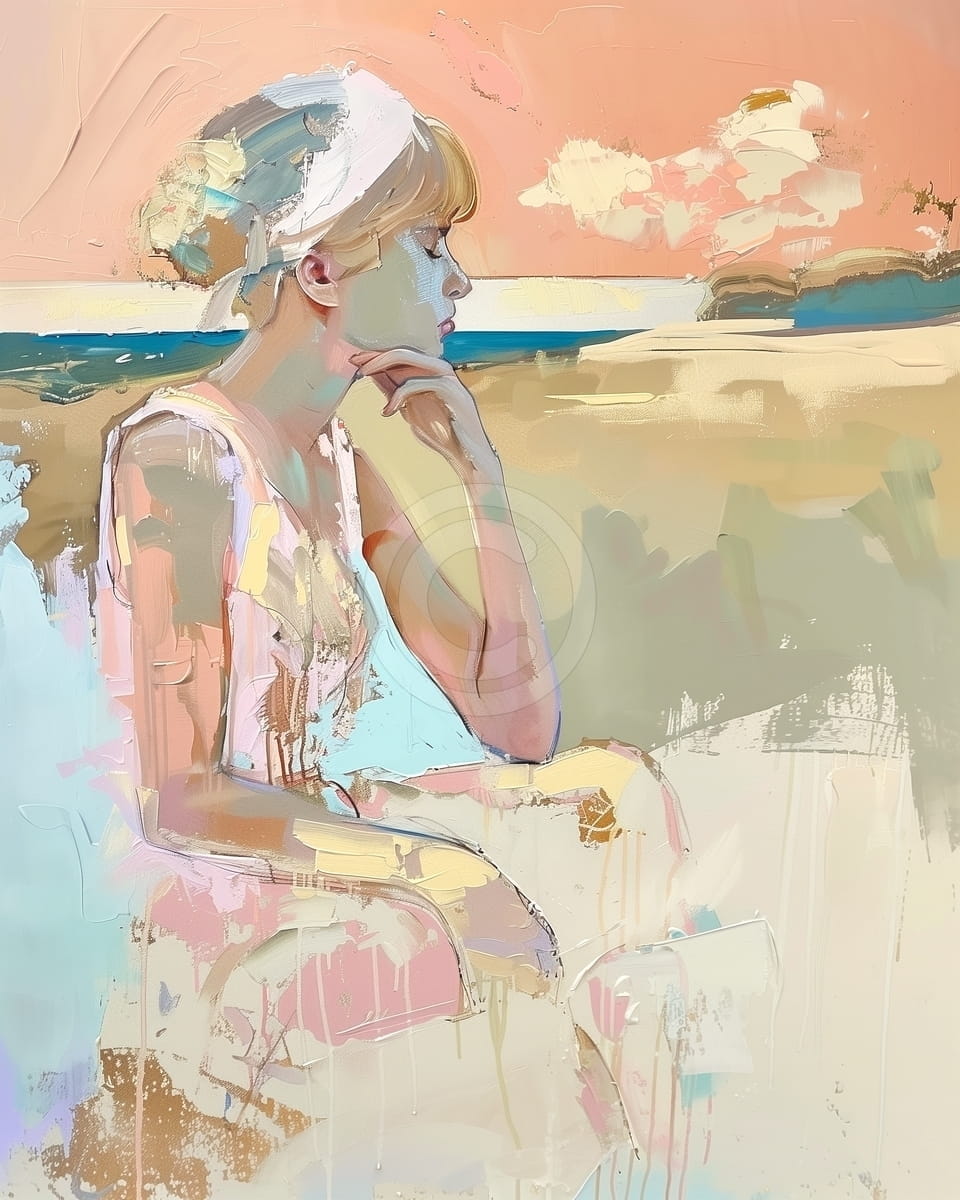 Tablou Femeie pe plaja la apus