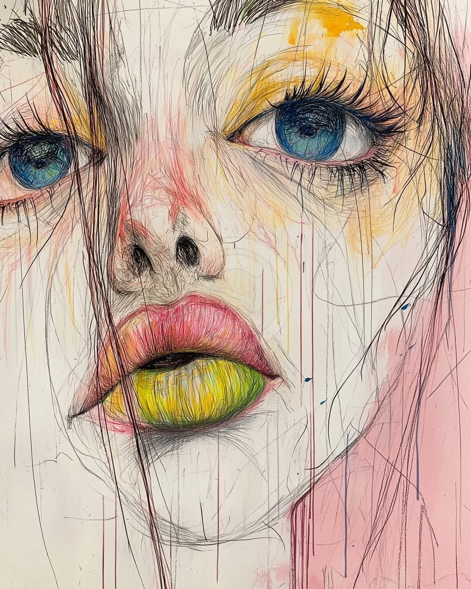 Tablou Portret Abstract cu Accente Colorate