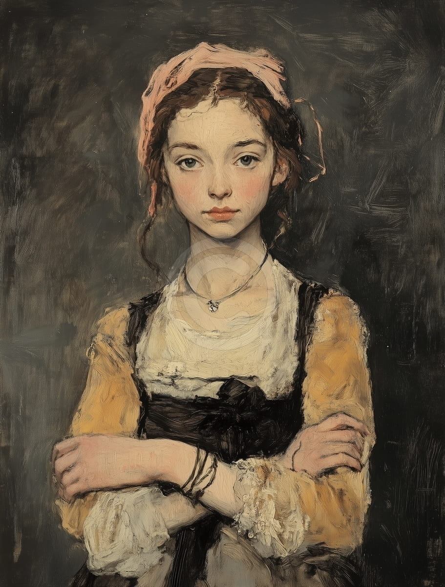 Tablou Portret Clasic de Fata cu Esarfa Roz