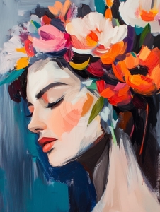 Femeie cu Coroana de Flori Colorate