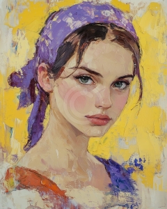 Portret de femeie cu esarfa mov