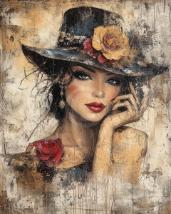 Femeie eleganta cu palarie si trandafiri