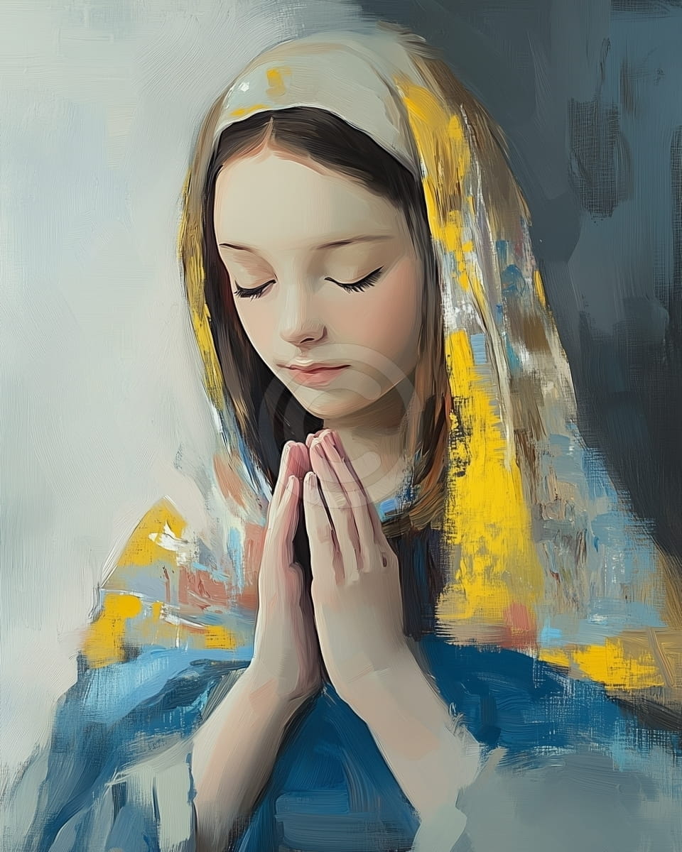 Tablou Fata in rugaciune cu val galben