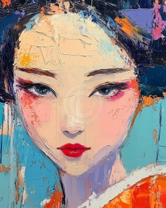 Portret femeie asiatica cu fond turcoaz